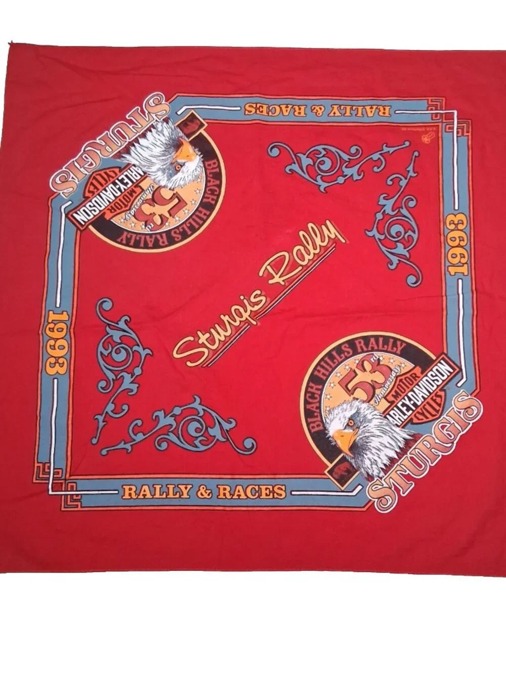 Sturgis Black Hills Rally Bandana Harley Davidson Motorcycles Red Biker 53rd '93